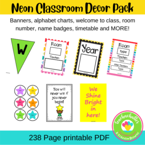 neon class theme pack of printable resources for teachers